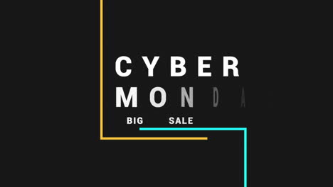 Cyber-Monday-Und-Großer-Ausverkauf-Mit-Bunten-Linien-Auf-Schwarzem,-Modernem-Farbverlauf