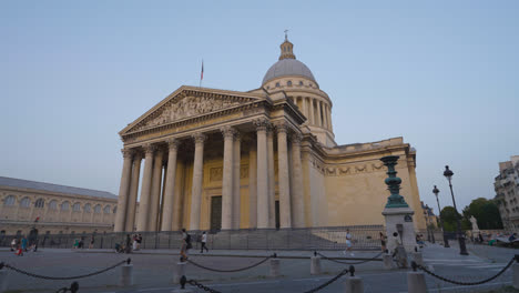 Wide-Angle-Exterior-Of-The-Pantheon-Monument-In-Paris-France-With-Tourists-Shot-In-Slow-Motion-2