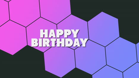Feliz-Cumpleaños-Con-Un-Patrón-De-Hexágonos-De-Color-Púrpura-Neón-En-Degradado-Negro