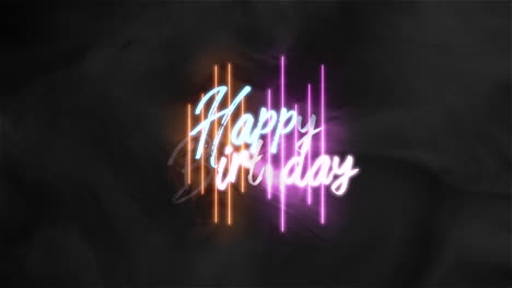 Happy-Birthday-with-neon-colorful-lines-pattern-and-smoke-on-black-gradient