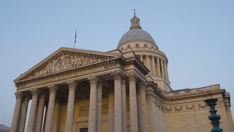 Close-Up-Exterior-Of-The-Pantheon-Monument-In-Paris-France-Shot-In-Slow-Motion