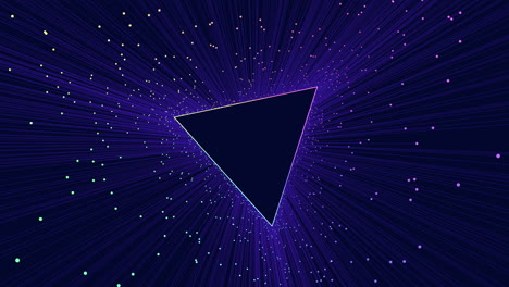 Triangular-black-and-purple-shape-with-glowing-lines,-surrounded-by-blue-light-and-stars