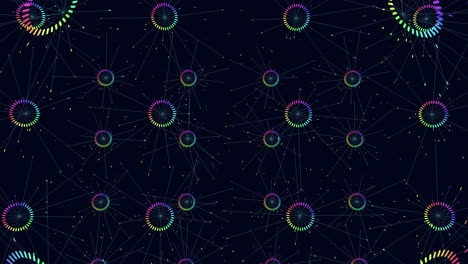 Colorful-web-of-circles-and-lines-on-dark-background