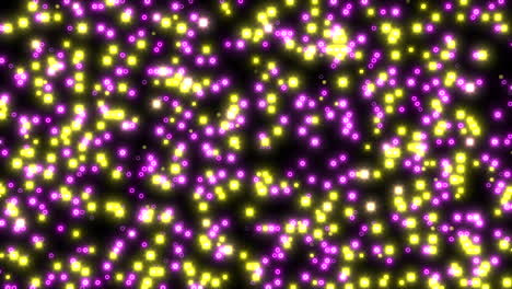 Vibrant-purple-and-yellow-abstract-pattern-on-black-playful-arrangement-of-dots