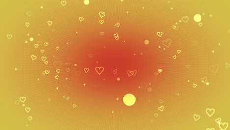 Circular-pattern-of-dotted-hearts-on-bright-yellow-background