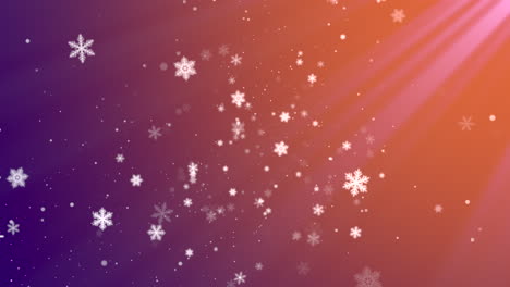 Glowing-snowflake-pattern-falls-on-orange-and-purple-background