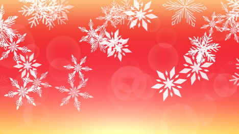 Ein-Warmer-Roter-Und-Gelber-Winterwunderland-Hintergrund-Mit-Fallenden-Schneeflocken