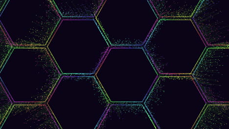 Patrón-Hexagonal-De-Arco-Iris-Vibrante-Sobre-Fondo-Negro