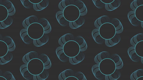 Symmetrical-blue-and-yellow-circle-pattern-on-black-background