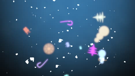Leuchtend-Blauer-Hintergrund,-Geschmückt-Mit-Fallenden-Schneeflocken-Und-Spielzeug