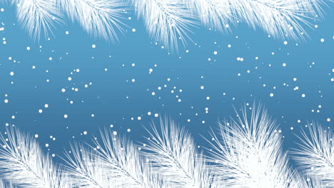 Christmas-trees-with-flying-snow-in-blue-sky
