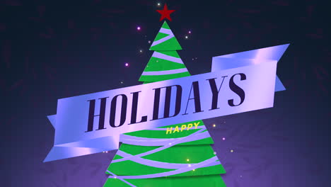 Felices-Fiestas-Con-árbol-De-Navidad-De-Invierno-Y-Estrella-En-La-Noche