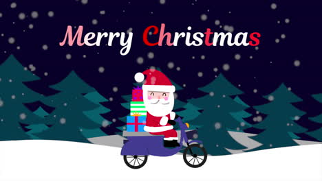 Frohe-Weihnachten-Und-Weihnachtsmann-Mit-Geschenken-Auf-Dem-Motorrad