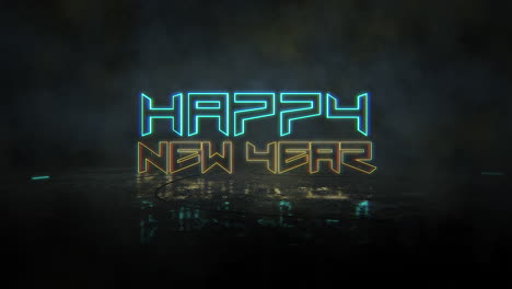 Happy-New-Year-with-neon-text-on-street-of-city