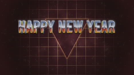 Happy-New-Year-text-with-triangle-and-grid-in-dark-galaxy
