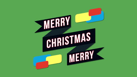 Modern-Merry-Christmas-text-with-ribbon-and-confetti-on-green-gradient
