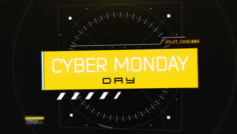 Cyber-Monday-Auf-Digitalem-Bildschirm-Mit-HUD-Elementen-Und-Kreisen