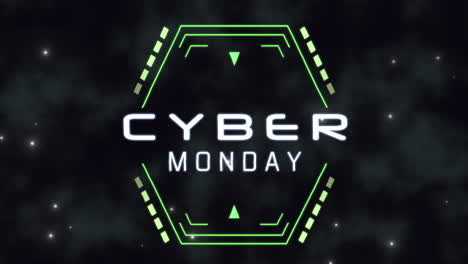 Cyber-Monday-Auf-Dem-Computerbildschirm-Mit-HUD-Elementen-Und-Formen