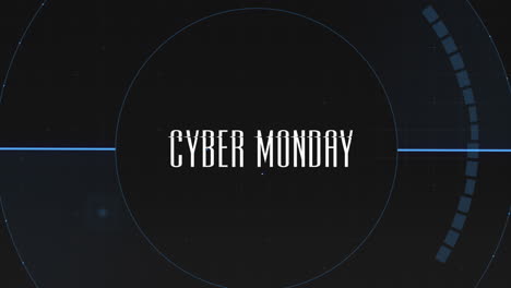 Cyber-Monday-Auf-Digitalem-Bildschirm-Mit-HUD-Elementen-Und-Kreis