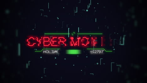 Cyber-Monday-Auf-Dem-Computerbildschirm-Mit-HUD-Elementen-Und-Linien
