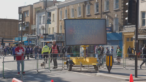 Crowd-Control-Measures-And-Sign-Outside-Tottenham-Hotspur-Stadium-For-2023-NFL-Games-London