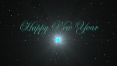 Feliz-Año-Nuevo-Con-Símbolo-De-Estrella-Y-Brillos-Voladores-En-Galaxia