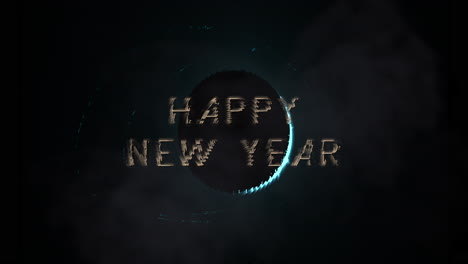 Happy-New-Year-text-with-planet-and-stars-in-black-galaxy