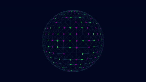 Esfera-Abstracta-Con-Patrón-De-Cuadrícula-Esfera-Azul-3d-Y-Cuadrícula-Amarilla-Sobre-Negro