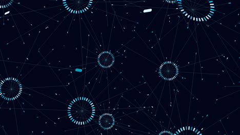 Interconnected-circle-network-with-central-blue-dot