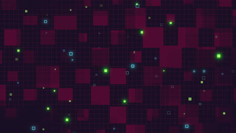 Digitale-Tapete,-Leuchtendes-Gitter-Aus-Bunten-Quadraten-In-Grüner-Beleuchtung