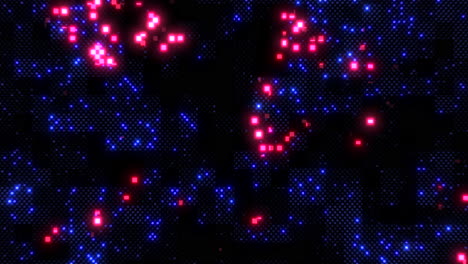 Hexagonal-grid-of-blue-and-red-dots-on-black-background-digital-artwork