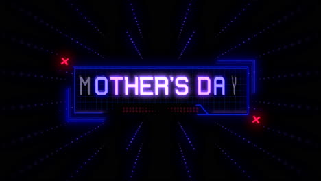 Mothers-Day-neon-sign-with-futuristic-font-and-vibrant-colors-on-checkerboard-backdrop