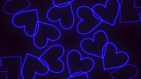 Circular-pattern-of-overlapping-blue-hearts-on-black-background