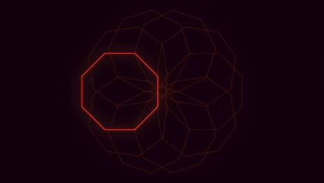 Luminous-geometric-pattern-circular-hexagons-illuminated-in-red