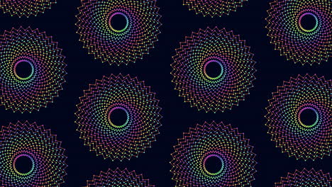 Spiraling-black-and-white-pattern-with-dynamic-colorful-circles