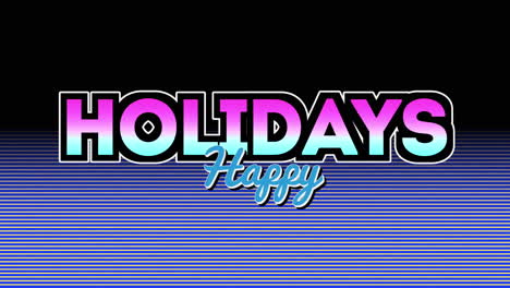 Festive-neon-Happy-Holidays-design-in-vibrant-blue,-pink,-and-purple