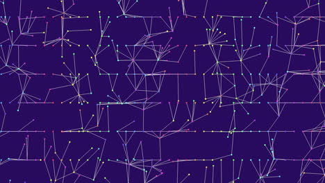 Abstract-kaleidoscope-intricate-network-of-lines-and-dots-on-purple-background