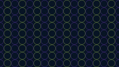 Vibrant-circular-pattern-of-purple-and-green-circles-on-dark-background