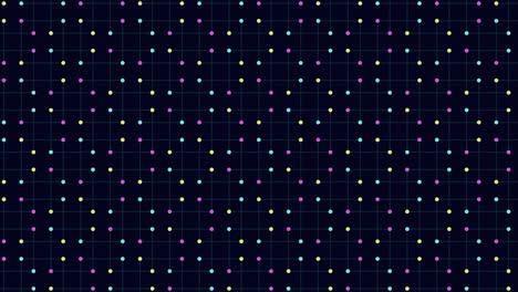 Vibrant-grid-of-green,-blue,-and-purple-dots-on-black