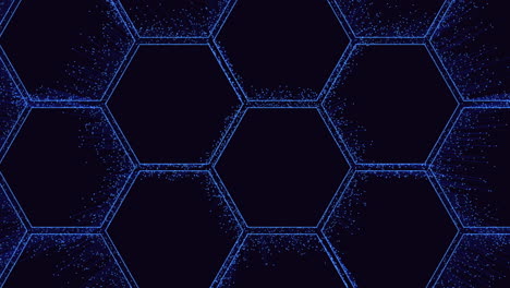 Patrón-Hexagonal-Azul-Sobre-Fondo-Negro-Pequeños-Puntos-En-Formación-Hexagonal