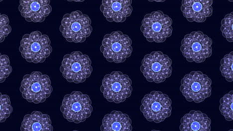 Glowing-blue-and-purple-flower-pattern-on-black-background