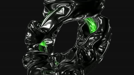 Shiny-black-object-emits-vibrant-green-light-from-within