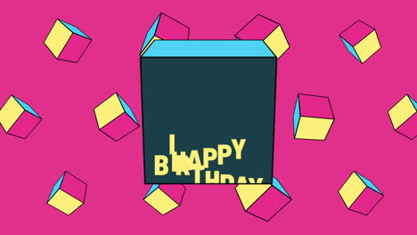 Colorful-Happy-Birthday-card-with-playful-geometric-design-on-bright-pink-background