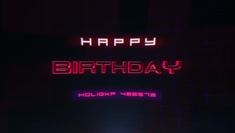 Futuristic-birthday-greeting-card-with-neon-lights-on-grid-background