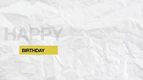 Happy-Birthday-card-with-yellow-banner-on-crumpled-paper-background