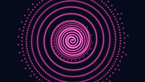 Dynamic-pink-dot-swirl-on-black-mesmerizing-circular-pattern-in-motion