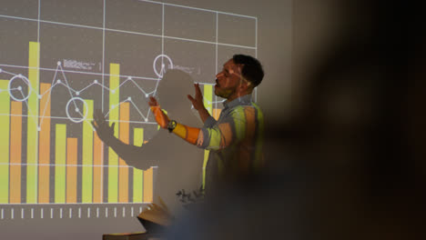 Male-Teacher-Giving-Maths-Or-Science-Lesson-In-School-Standing-At-The-Front-Of-Class-With-Projection-Of-Graph-4