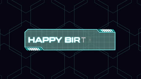 Futuristic-birthday-greeting-with-glowing-text-on-blue-and-green-pattern