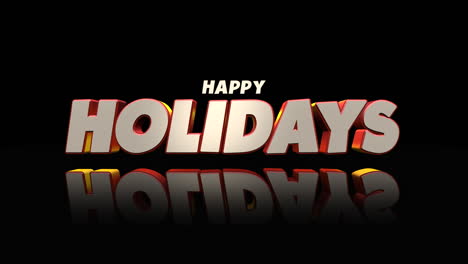 Joyful-Happy-Holidays-reflective,-colorful-text-shines-on-black-background