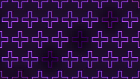 Purple-neon-crosses-on-black-grid-tiling-pattern-of-illuminated-x-shapes